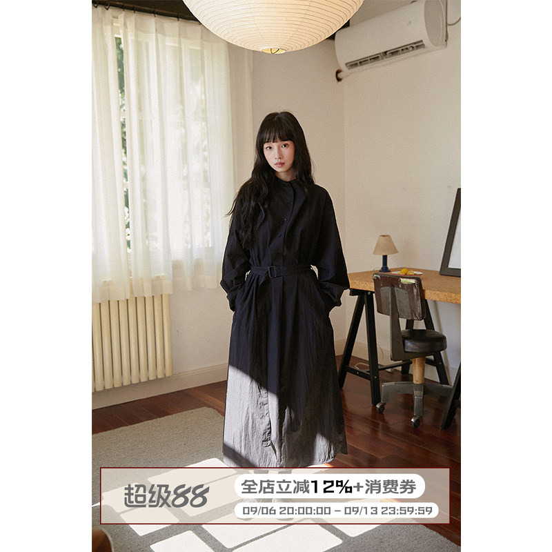 Lbaoraw French Retro Black Stand-Up Collar Shirt Dress for Women in Autumn and Winter Mid-Length Loose Retro Long-Sleeved Dress Lbaoraw French Retro Black Stand-Up Collar Shirt Dress for Women in Autumn and Winter Mid-Length Loose Retro Long-Sleeved Dress