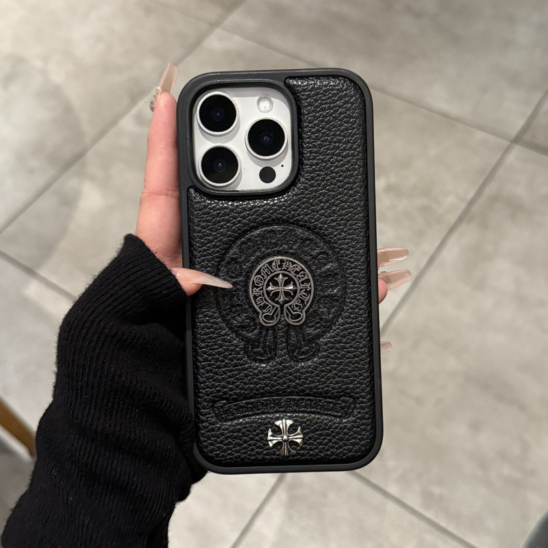 Crow Heart Dark Style Suitable for Apple 17 Phone Case 15 Simple 13 Black Leather 16 Pro Max Niche Design iPhone 17 Pro Max Full Cover Soft Case Cross Trendy Brand 14 Pro