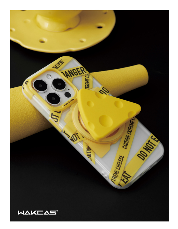 Wakcas Caution Danger Extreme Cheese Funny MagSafe With Cheese Wedge Grip Stand 15, 14, 13 iPhone Case