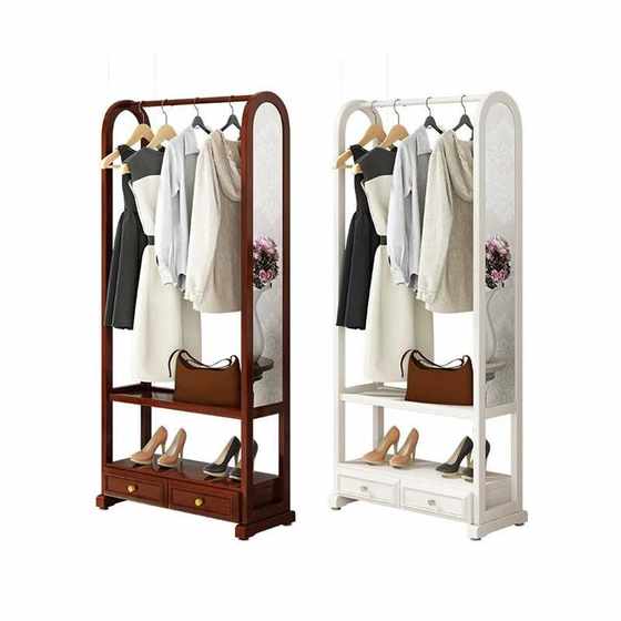 단단한 나무 코트 랙 c 바닥에서 천장까지 침실 현대적인 간단한 가정용 옷 걸이 드레싱 거울 걸이 옷 걸이 통합 공간 보관