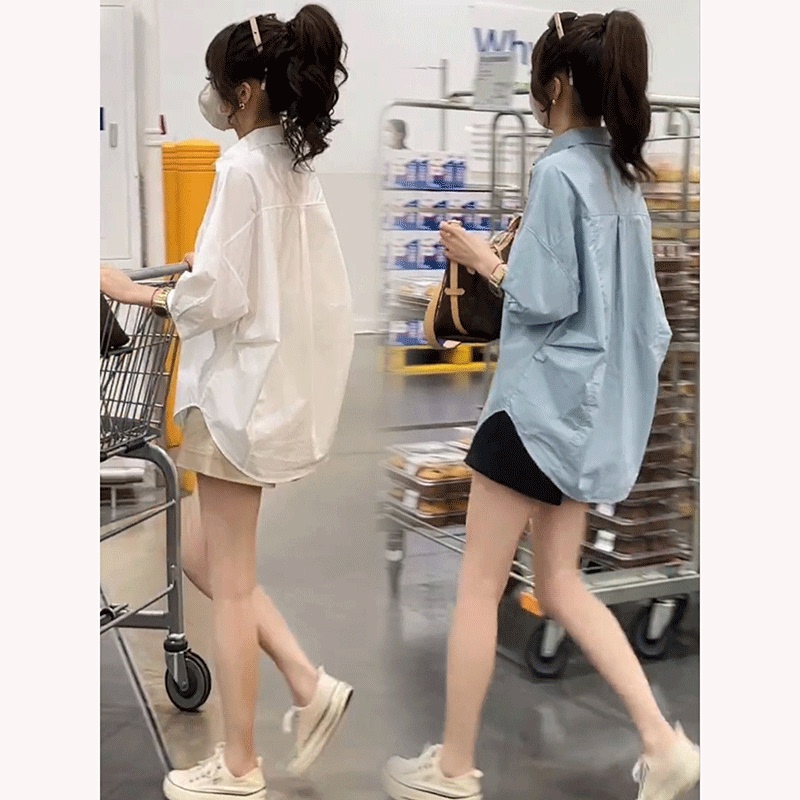 Summer White Short-Sleeved Shirt for Women 2026 New Korean Style Loose Slimming Chic Three-Quarter Sleeve Top Casual Shirt Summer White Short-Sleeved Shirt for Women 2026 New Korean Style Loose Slimming Chic Three-Quarter Sleeve Top Casual Shirt