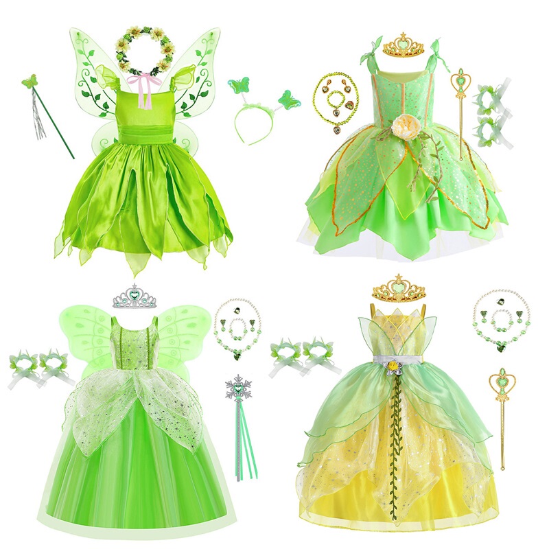Children's Tinker Bell Princess Dress, Green Fairy Halloween Tinker Bell Dress, Elf Dress