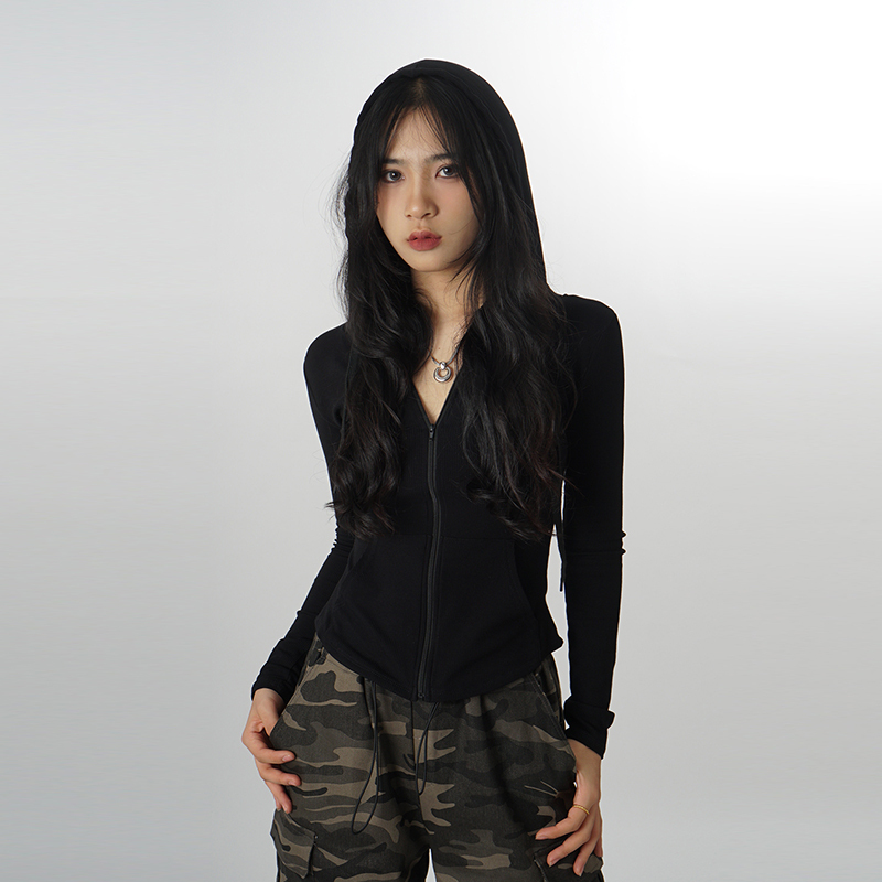 Casual Zip-Up Hooded Sweatshirt for Women, Autumn and Winter, Slimming, Irregular Short Style, Hot Girl Sports Cardigan, Regular Shoulder Long-Sleeve T-Shirt Casual Zip-Up Hooded Sweatshirt for Women, Autumn and Winter, Slimming, Irregular Short Style, Hot Girl Sports Cardigan, Regular Shoulder Long-Sleeve T-Shirt