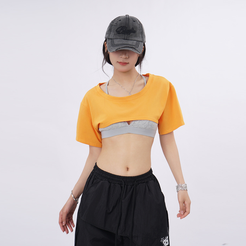 High Street Hip-Hop Ultra-Short Crop Top Loose Yoga Fitness Running Dancing Short-Sleeved Hot Girl Top