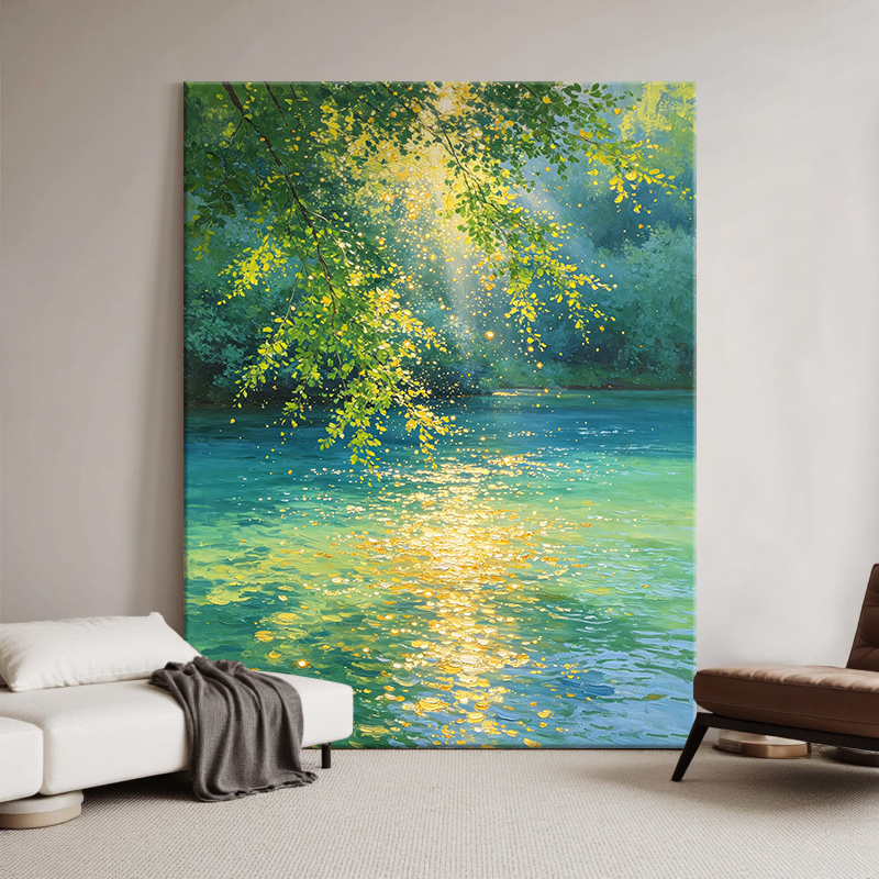 Italian Minimalist Gold Leaf Shadow Entrance Hall Hanging Painting Abstract Light Spot Texture Hand-Painted Oil Painting Living Room Background Wall Decorative Painting