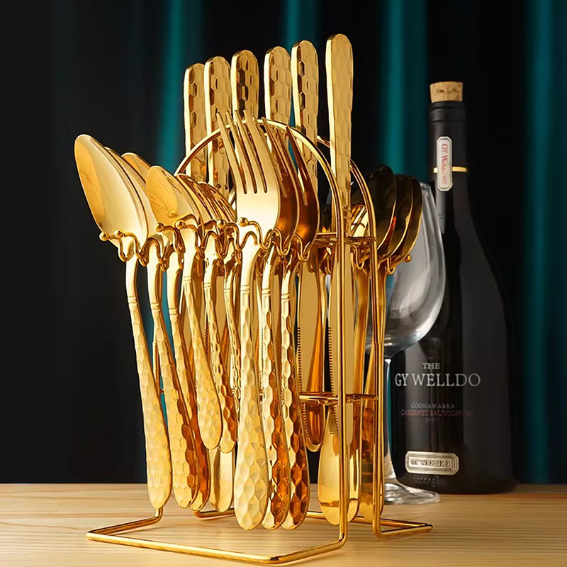 German Stainless Steel 24-Piece Cutlery Set, Rose Gold High-End Western Restaurant Tableware with a Premium Feel