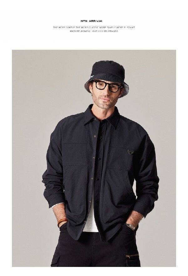 Джинсовая рубашка high-end tooling shirt jacket men's 2023 winter new cotton v Other