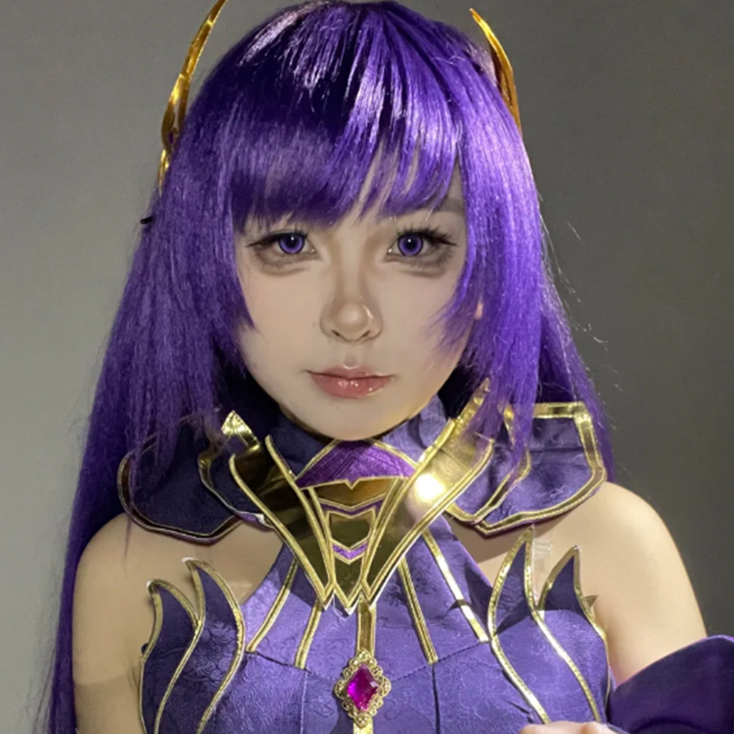 圣采儿cos暗紫假毛女神印王座长刘海仿真头皮混丝白长直发全头套_COSPLAY配件_淘宝游戏网