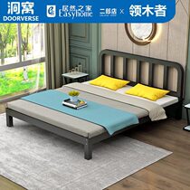 Collar Wood Iron Frame Bed Thickened Iron Art Bed Double Modern Minimalist Rental House Small House Type Iron Bed Single Iron Frame Bed