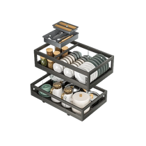 Kitchen Story kitchen basket cabinet 304 stainless steel double layer drawer storage rack seasoning built-in dish basket