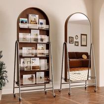 Qianyu living room storage magazine rack full-length floor mirror American retro fitting mirror movable home dressing mirror