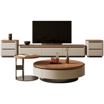 Baiying antique style walnut round coffee table TV cabinet combination light luxury living room home 2024 new style
