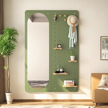 Zuomu solid wood hole board dressing mirror bedroom entrance hall home fitting mirror ins style dressing mirror wall hanging coat rack