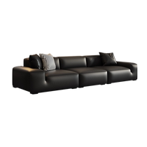 Zuomu Big Black Cow Leather Sofa Italian Minimalist Living Room Tofu Block Modern Simple Light Luxurious Black Straight Row Sofa