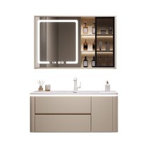Dongwo Baihan milk tea color ceramic integrated side storage bathroom cabinet combination bathroom washbasin cabinet