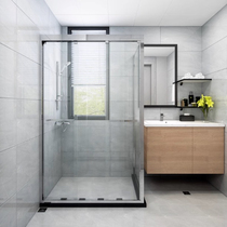 Narrow side stainless steel one solid two open triple linkage push-pull shifting door bath room Bathroom Grey Glass Partition Bath