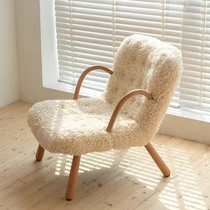 Dunxin Nordic single sofa solid wood internet celebrity bedroom living room balcony lamb velvet leisure small chair lazy sofa chair
