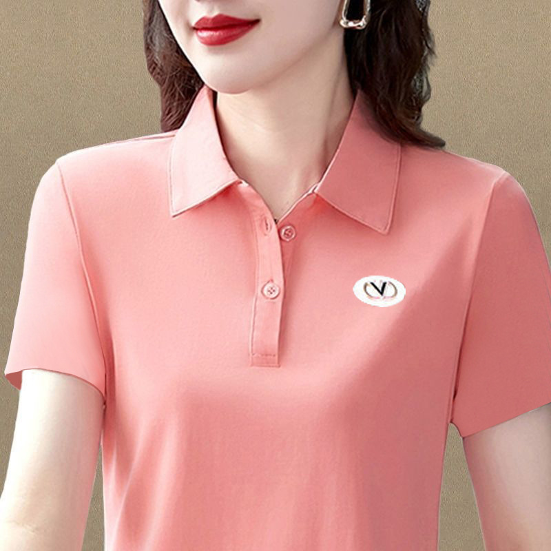 Guangzhou White Horse Short-Sleeve T-Shirt, Women's Summer New Polo Shirt, Middle-Aged Sports Casual Top, Plus Size Guangzhou White Horse Short-Sleeve T-Shirt, Women's Summer New Polo Shirt, Middle-Aged Sports Casual Top, Plus Size