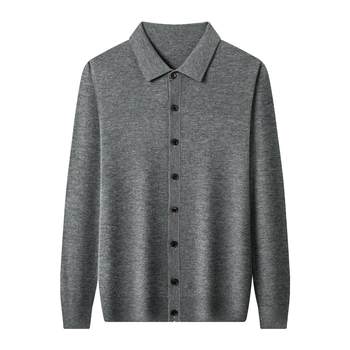 2025 spring and autumn new worsted wool knitted cardigan thin men's sweater middle-aged business lapel cardigan jacket 2025 spring and autumn new worsted wool knitted cardigan thin men's sweater middle-aged business lapel cardigan jacket