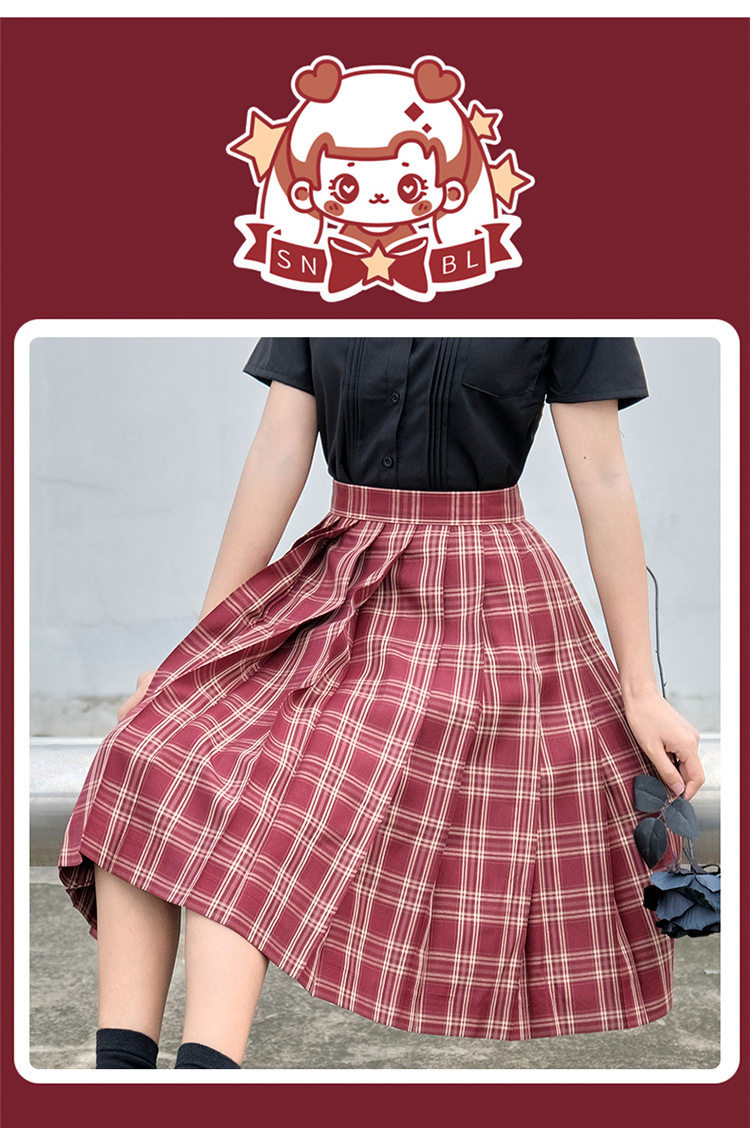 jk制服加工定制 苋红现货校供酒红成品布格裙同格学院风女优等生中长款百褶短裙
