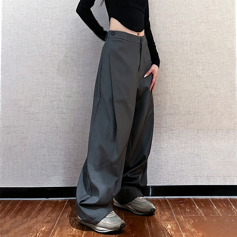 Aoff Stylish Black and Gray Suit Pants Casual Drape Loose Wide-Leg Floor-Length Trousers for Women and Men Spring, Autumn, Winter