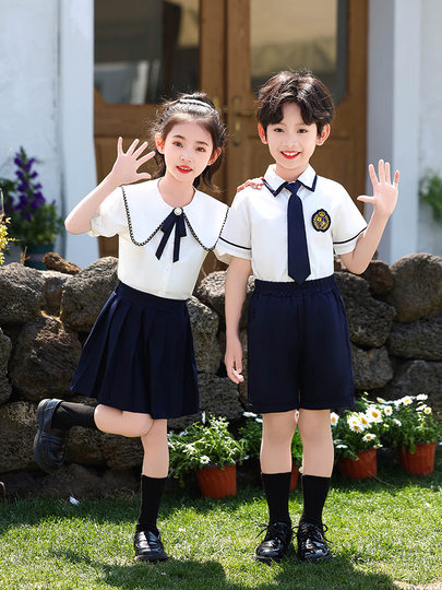 Kindergarten Uniforms, Primary School Uniforms, Children's Summer British-Style Shirt Suits, Graduation Photo Class Uniforms, Performance Costumes
