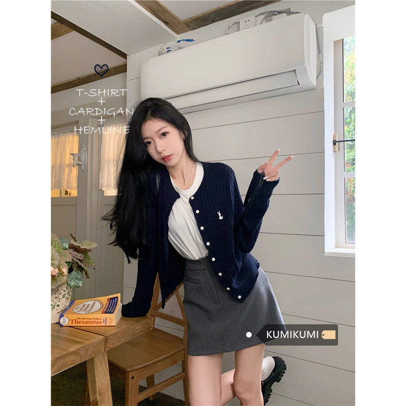 College Wind Knit Cardigan Jacket Woman Fall Superior Sense Little Subtemperament Sweaters Long Sleeve Shirt Blouses-Taobao