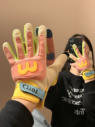Dopamine Motorcycle Five-Finger Gloves for Women, Cute Outdoor Windproof Riding Gloves for Electric Scooters, Non-Slip, Touchscreen Compatible, Suitable for All Seasons