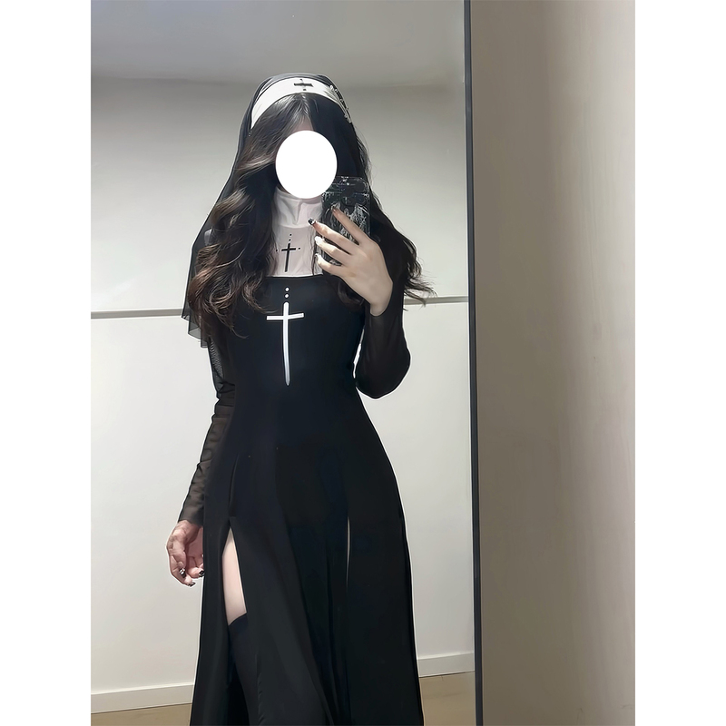 Forbidden Nun* Halloween Costume Cosplay Nun Uniform Sexy Tight Dress Bodycon Skirt Pure Desire Skirt
