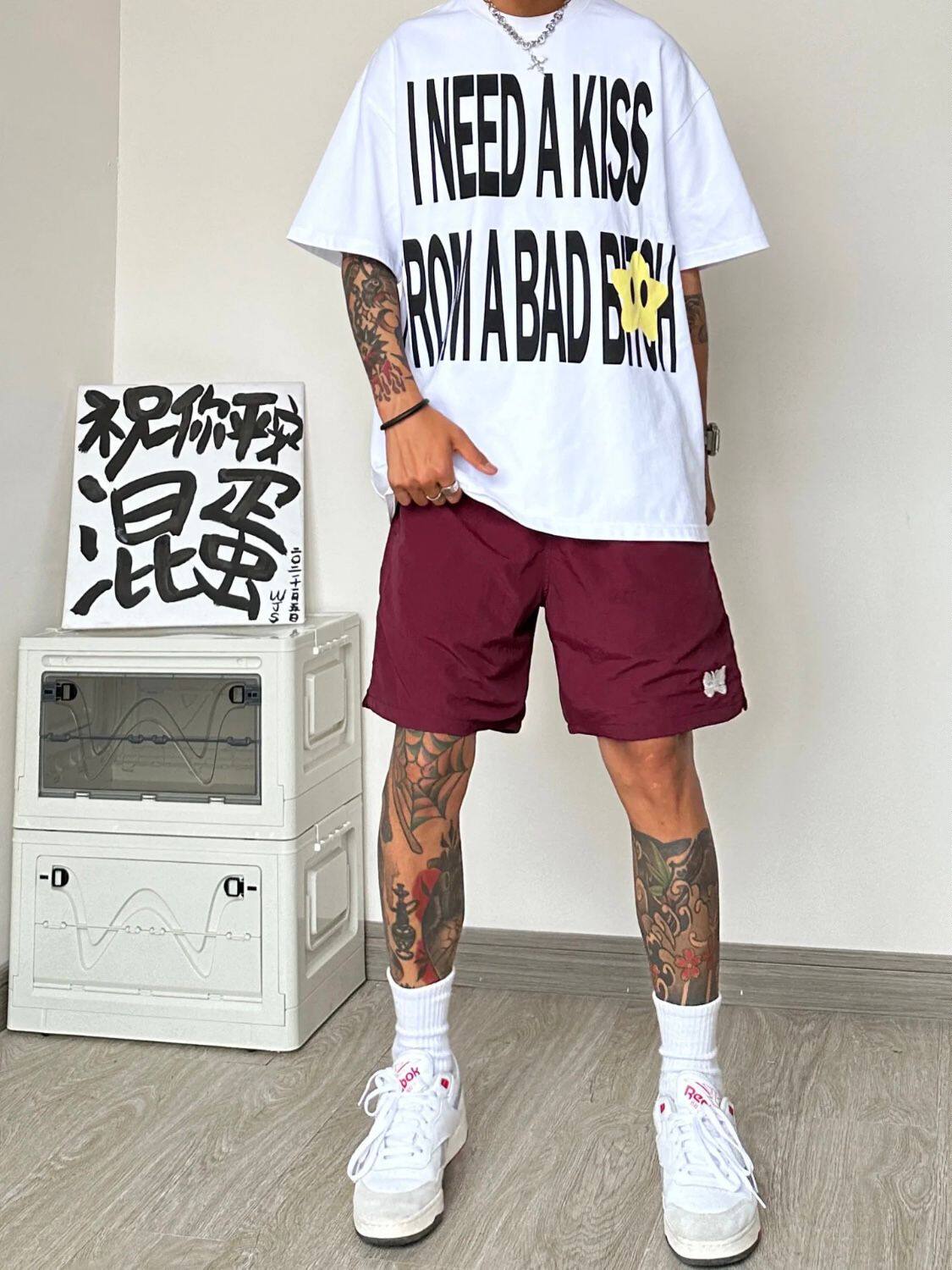 American high street embroidered nylon drawstring shorts for men and women, summer trendy brand quick-drying quarter sport pants, loose beach pants