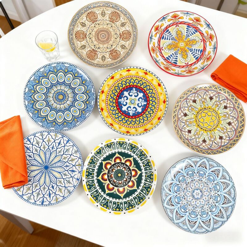 22 Types of European-Style Ceramic Tableware, Bohemian Style Flat Plates, Home and Commercial Use Plates, New Dinner Plates, Steak Plates