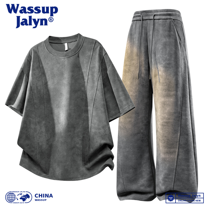Wassup Jalyn Men's Casual Tie-Dye Short-Sleeve Two-Piece Set, Loose Trendy Brand Sports Suit, Fashionable and Versatile for Summer Wassup Jalyn Men's Casual Tie-Dye Short-Sleeve Two-Piece Set, Loose Trendy Brand Sports Suit, Fashionable and Versatile for Summer
