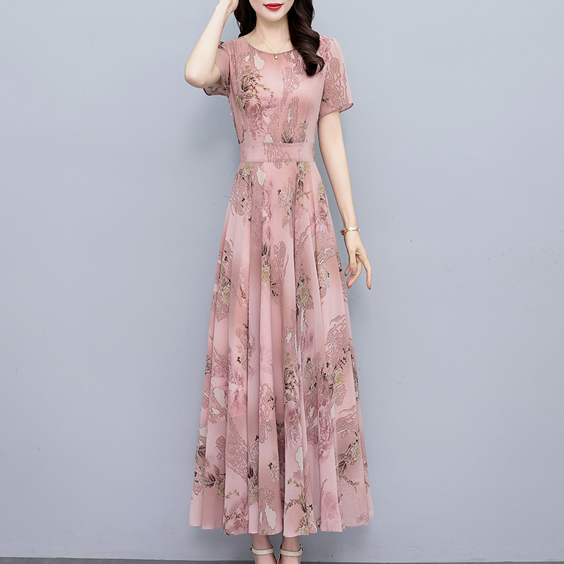 High-End Chiffon Dress for Women, 2026 Summer New Style, Elegant and Noble, Middle-Aged Mother's Belly-Covering Long Dress