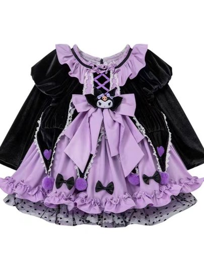 Kuromi Herbst und Winter langärmeliger samtverdickter Lolita-Tutu-Rock für Damen. Kinder-Cos-Performance-Kostüme für Damen-Frühlings- und Herbströcke