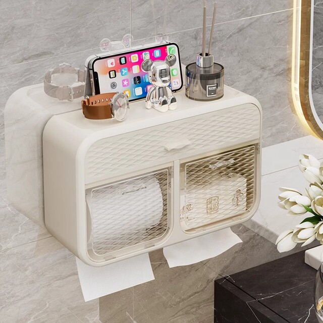 Japanese Toilet Paper Tissue Box Storage Rack, Wall-Mounted Waterproof Perforated Bathroom Paper Holder for Home Use