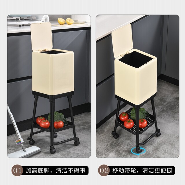 Japanese Imported Kitchen-Specific Household Trash Can, No Need to Bend Over, High Aesthetic Value, with Lid, Movable, Large Capacity