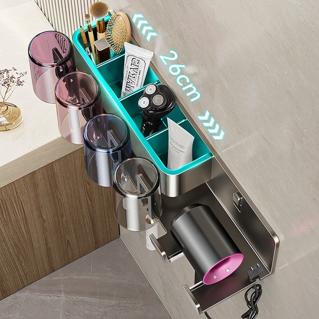 Japanese Imported Mujie Electric Toothbrush Holder Wall-Mounted No-Drill Hair Dryer Stand Integrated Mouthwash Cup