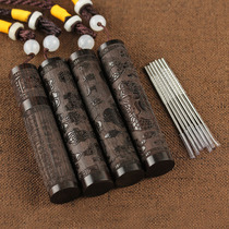 Toothpick tube sandalwood toothpick box creative mini portable outdoor solid wood carving household wooden stainless steel toothpicks