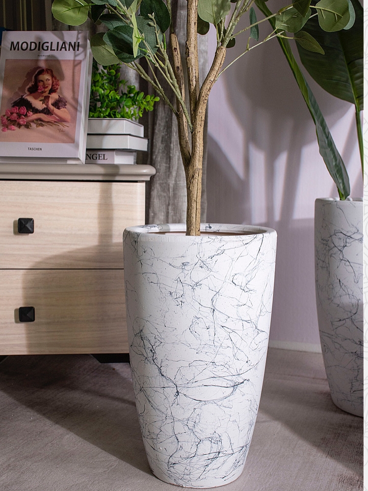 Nordic wind 30cm above large caliber high cylinder landing ceramic flowerpots Courtyard Balcony Indoor Large Green Plant Exclusive-Taobao