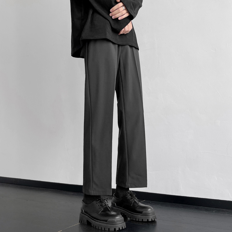 Japanese Style Casual Pants for Men, Straight Loose Fit, Cropped Length, High Street Fashion Brand, Wide-Leg Trousers, Dk Drape, High-End Suit Pants