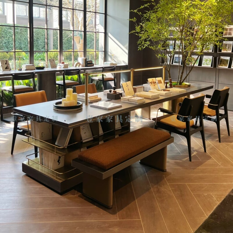 Modern Minimalist Library Reading Table, Hotel Sales Office Mezzanine Meeting Long Table, Café Light Luxury Bar Table