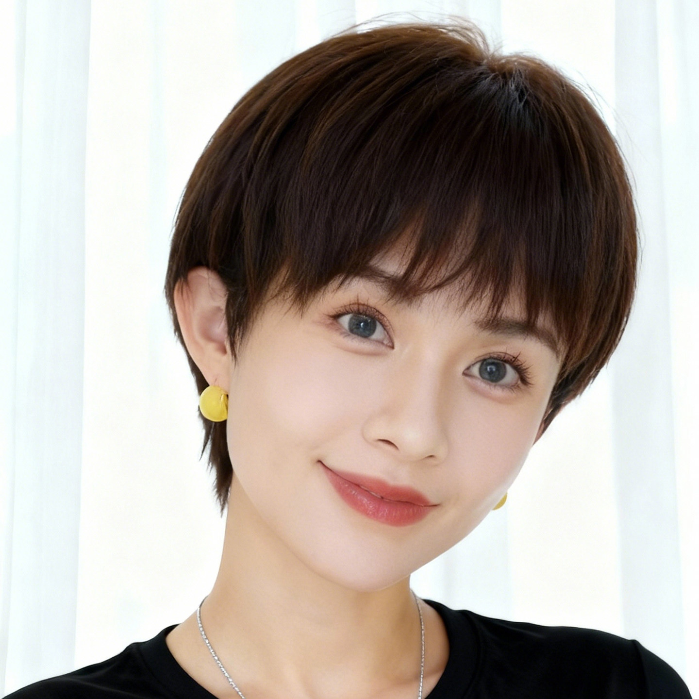 女性向けの日本風超ショートウィッグ。すべて本物の人毛で作られており、自然でふわふわとした質感で、普段使いに最適です。薄毛の方のウィッグとしてもお使いいただけます。