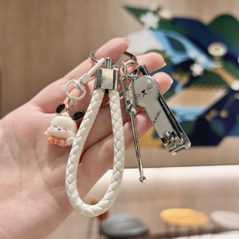 Cartoon Pacha Dog Cute Keychain with Nail Clippers and Ear Pick, Couple Best Friend Girly Heart Bag Pendant Accessory