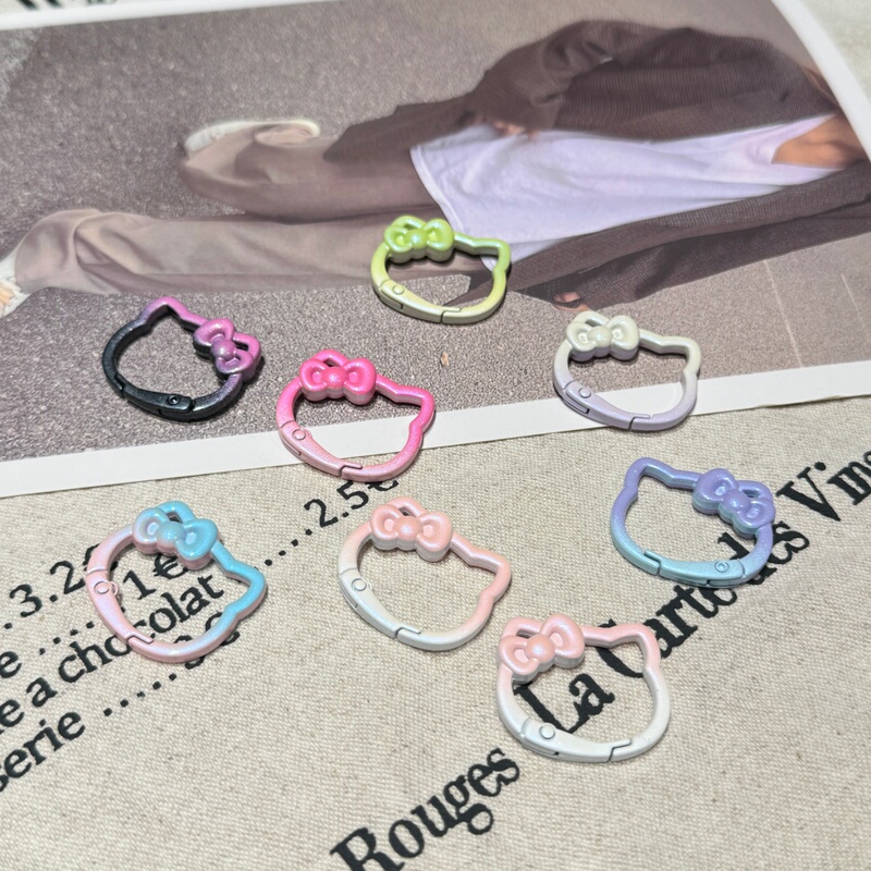 Colorful Pearlescent Two-Tone Gradient Cat Bow Spring Buckle DIY Keychain Doll Bag Pendant Keychain