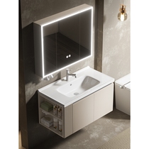 Hengjie space aluminum bathroom cabinet ceramic integrated bathroom wash basin cabinet combination bathroom sink side