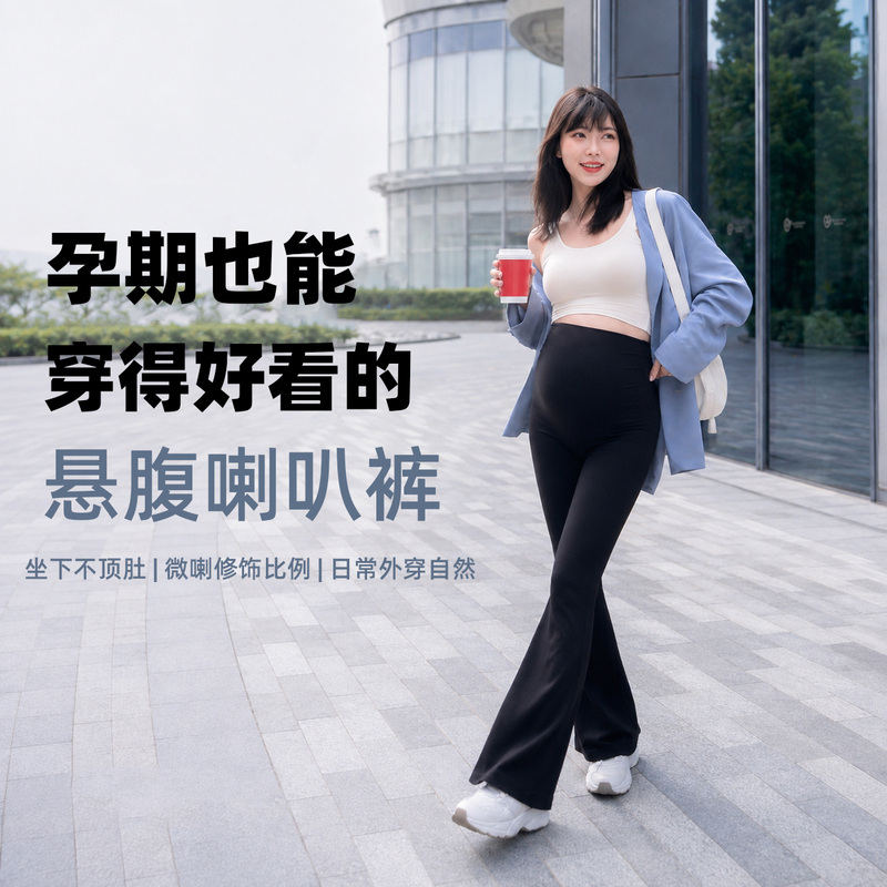 Waterdust Naudosi Suspender Bell-Bottom Pants Maternity Pants Pregnancy Pants Pilates Belly Support Shark Yoga Pants