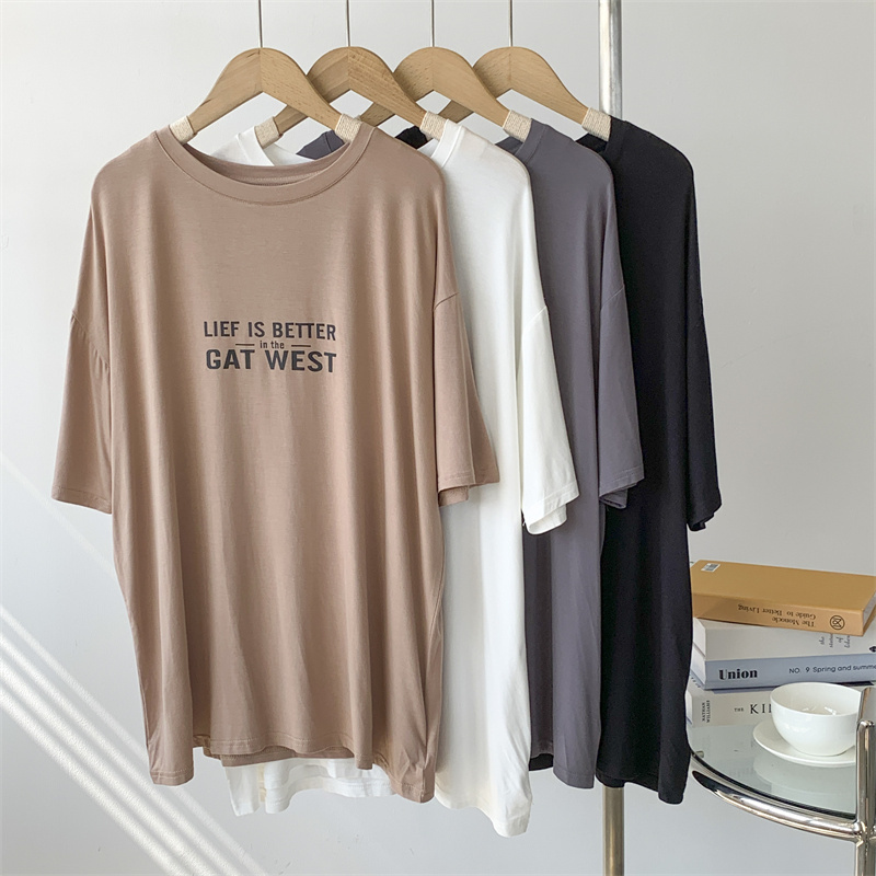Extra Large Size 150kg Modal Letter Print Loose Oversized Short-Sleeve T-Shirt for Women, Half-Sleeve Plus-Size Home Top Extra Large Size 150kg Modal Letter Print Loose Oversized Short-Sleeve T-Shirt for Women, Half-Sleeve Plus-Size Home Top