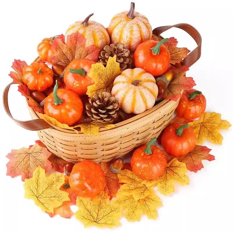 Simulated Pumpkin Model Halloween Christmas Decorations Autumn Maple Leaf Scenery Photography Decoration Shooting Pumpkin Display Window