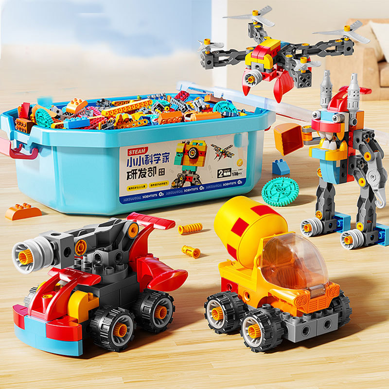 Feile Programming Building Block Toys for Children Aged 3 to 6, Large Particle Educational Assembly Robot Mechanical Gear Puzzle