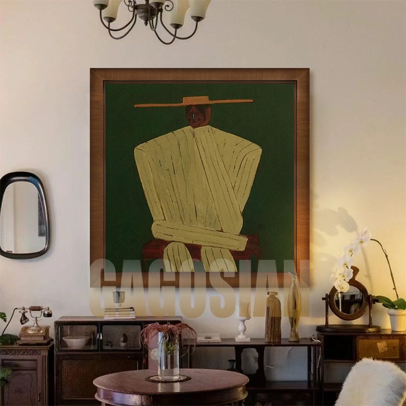Gagosian【The Meditating Man】Medieval-Style Abstract Figure Hand-Painted Oil Painting with Artistic Feel for Living Room Decoration Hanging Painting